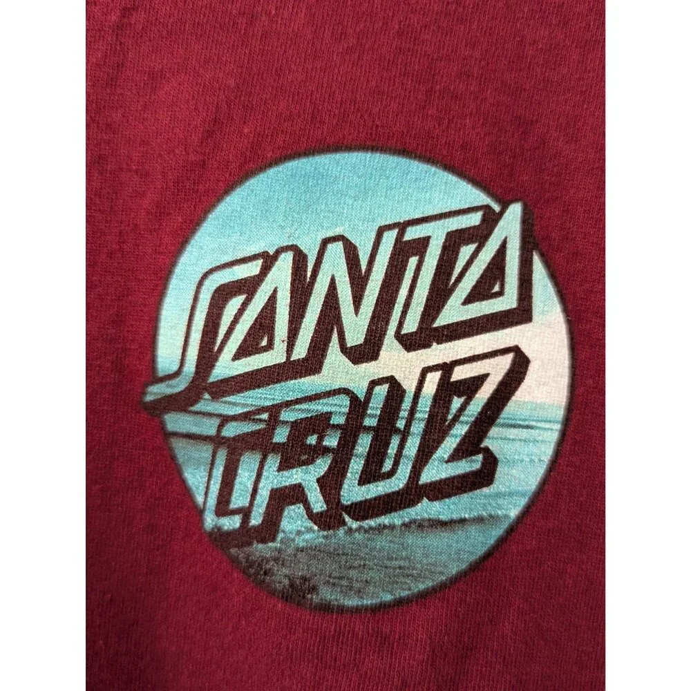 Santa Cruz Burgundy Short Sleeve T-Shirt XL 100% Cotton With Logo Front & Back - Picture 2 of 6